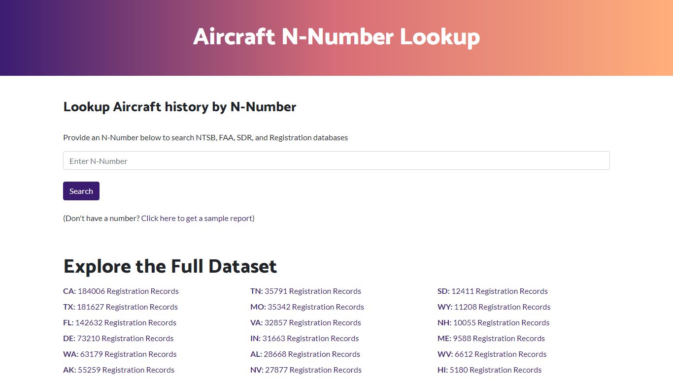 Aircraft Lookup | Aviation Database | N-Number Lookup